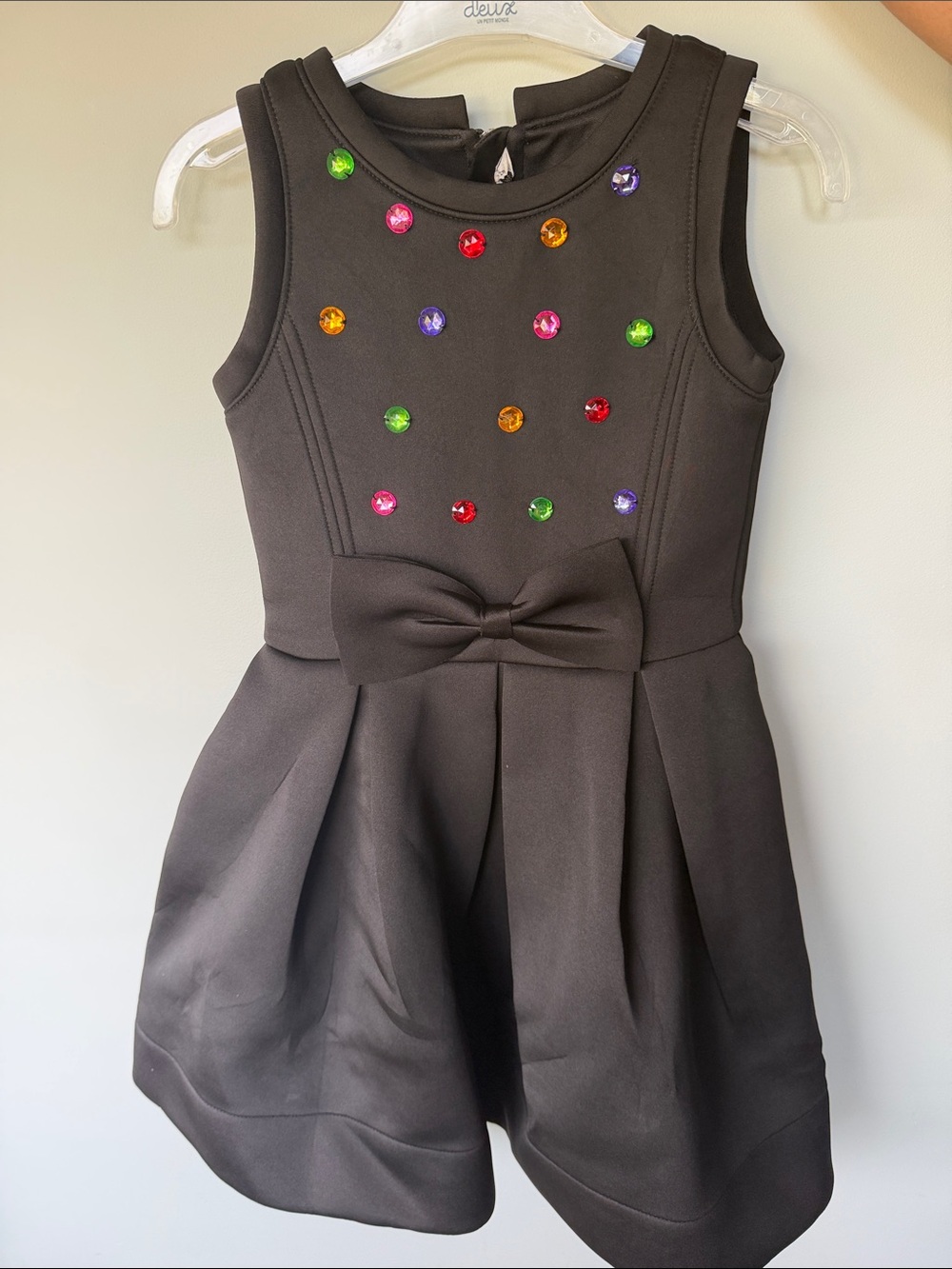 deux par deux Black Sleeveless Party Dress with Multicolored Gem Accents